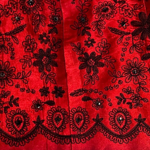 Silk Land Womens Long Sleeve Blazer Jacket Red 12 Christmas Holiday Embroidered - Picture 8 of 10